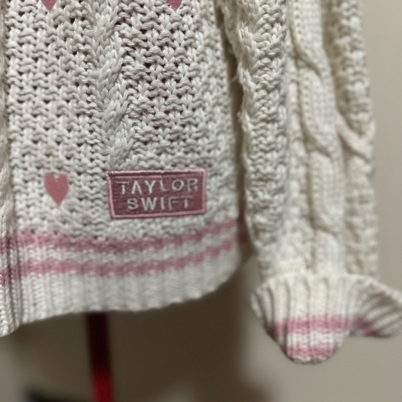 Taylor Swift Lover White and Pink Knit Cardigan - Picture 3 of 4